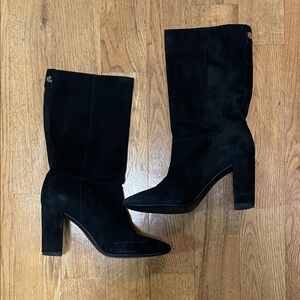 A: Ralph Lauren Black Swede Heeled Boots